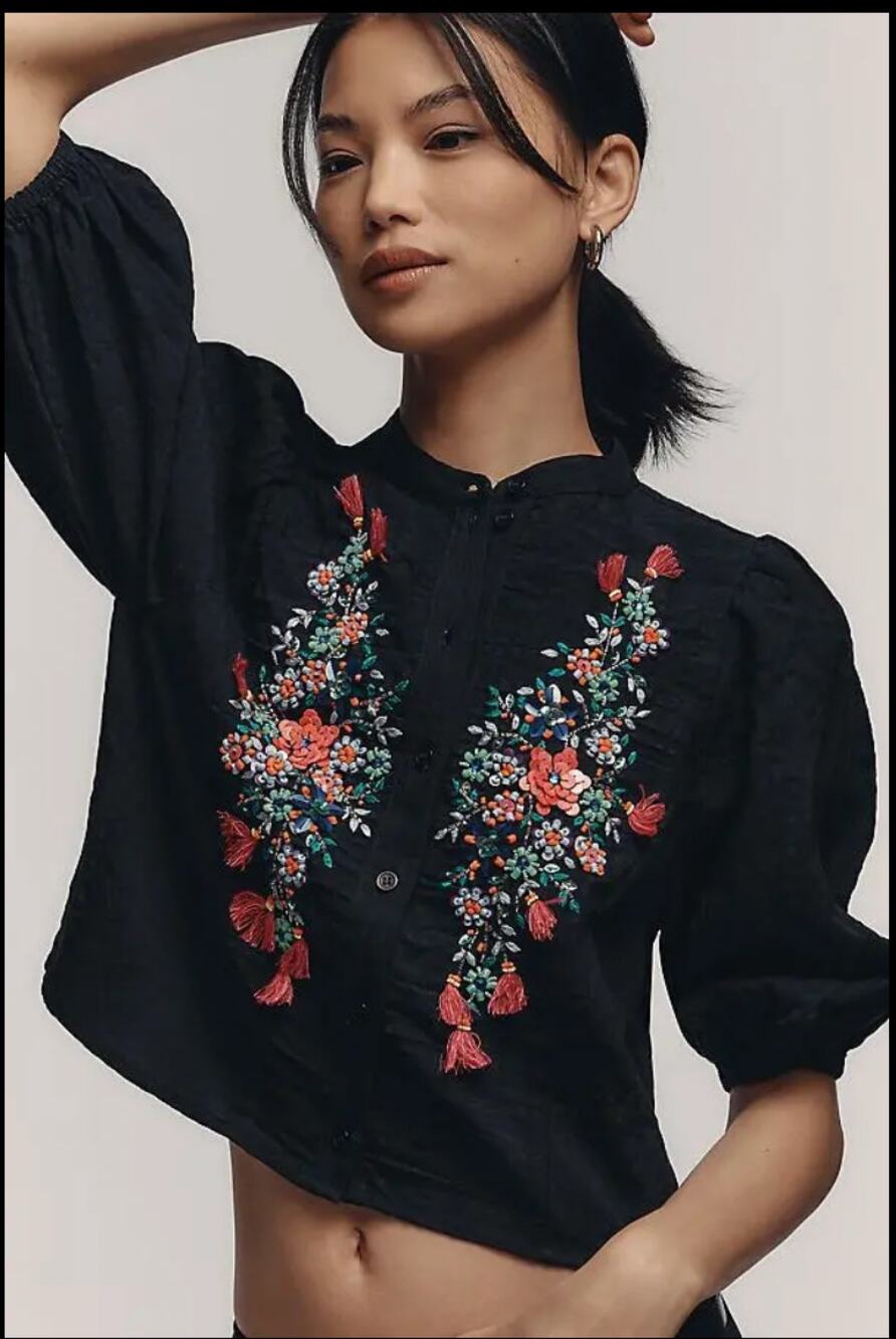 Essentiel Antwerp Heartfelt Embellished Button-Front Blouse Size 6